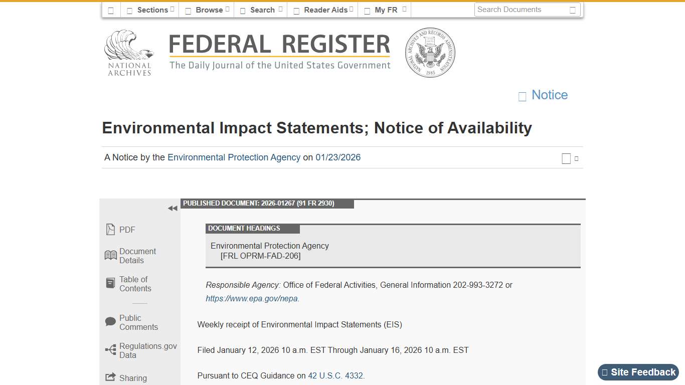Federal Register :: Environmental Impact Statements; Notice of Availability