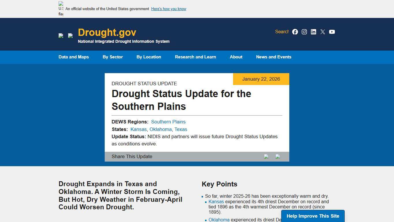 Drought Status Update for the Southern Plains January 22, 2026 Drought.gov