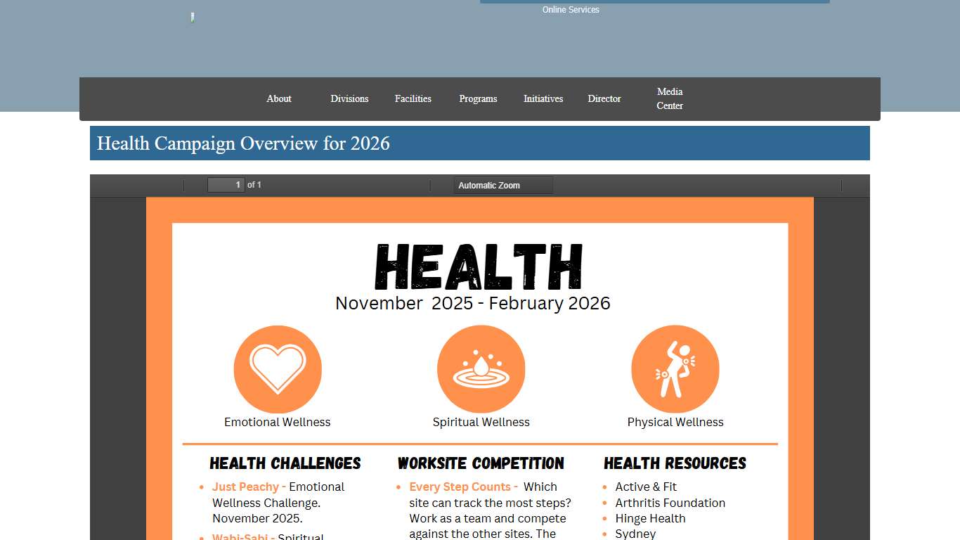 Health Campaign Overview for 2026 Missouri Department of Corrections