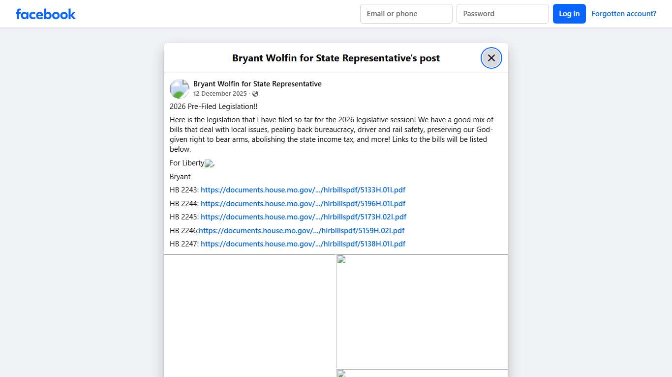 2026 Pre-Filed... - Bryant Wolfin for State Representative Facebook
